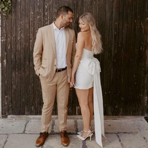 White Bow Bridal Mini Dress - Picture 6 of 6
